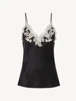 Maison Black Silk Camisole With Frastaglio