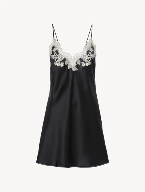 Maison Black Silk Slip Dress With Frastaglio
