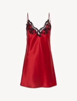 Maison Red Silk Slip Dress With Frastaglio