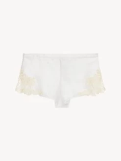 Maison White Silk Satin Sleep Shorts With Frastaglio