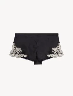 Maison Black Silk Satin Sleep Shorts With Frastaglio