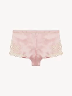 Maison Powder Pink Silk Satin Sleep Shorts With Frastaglio