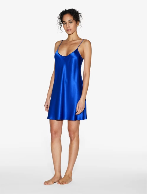 Silk Short Slip In Electric Blue - Image 2