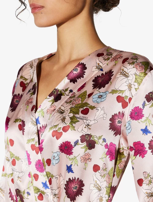 Silk Floral Print Long Robe - Image 2