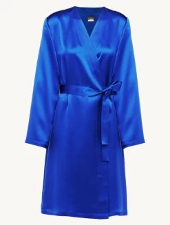 Silk Short Robe In Electric Blue