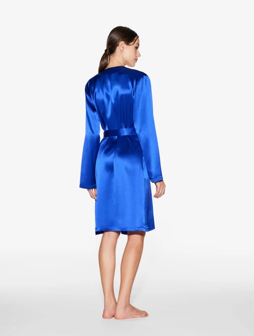 Silk Short Robe In Electric Blue - Image 3