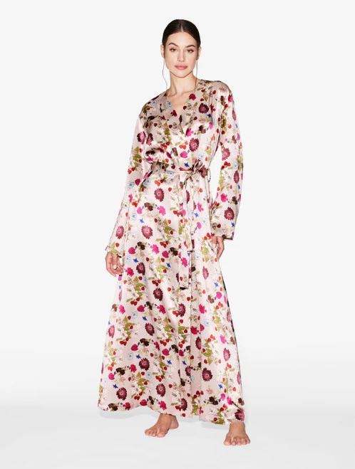 Silk Floral Print Long Robe - Image 3