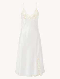 Maison White Silk Satin Short Nightgown With Frastaglio