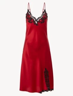Maison Red Silk Satin Short Nightgown With Frastaglio