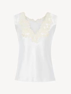 Maison White Silk Satin Top With Frastaglio