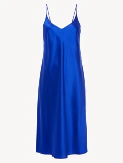 Silk Midi Nightgown In Electric Blue