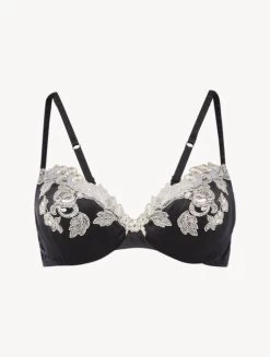 Maison Silk Underwired Bra In Black With Ivory Frastaglio