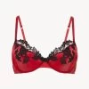 Maison Silk Underwired Bra In Red With Black Frastaglio