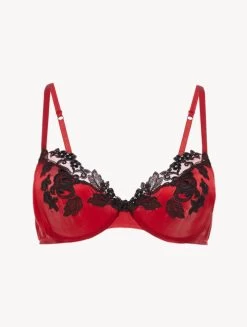 Maison Silk Underwired Bra In Red With Black Frastaglio