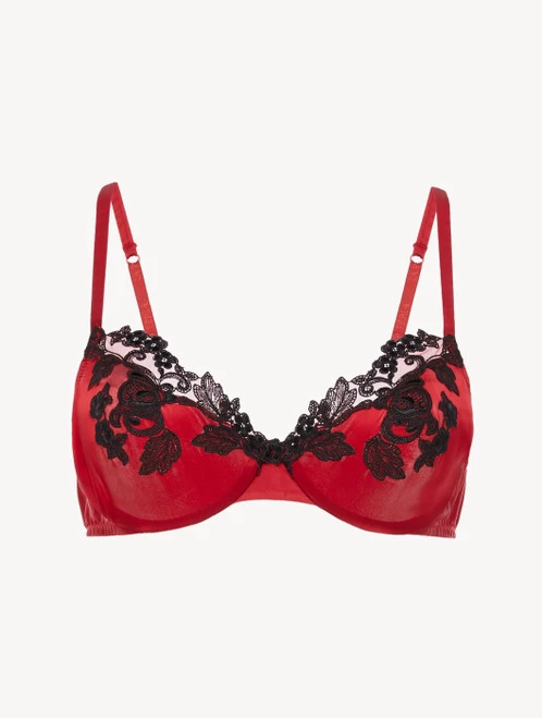 Maison Silk Underwired Bra In Red With Black Frastaglio