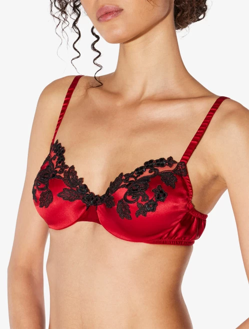Maison Silk Underwired Bra In Red With Black Frastaglio - Image 4