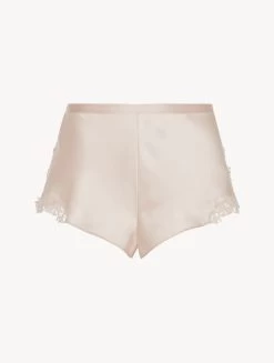 Rose Beige Sleep Shorts With Macramé Frastaglio