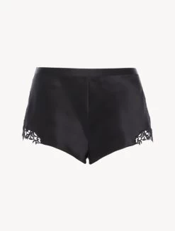 Black Silk Sleep Shorts With Macramé Frastaglio