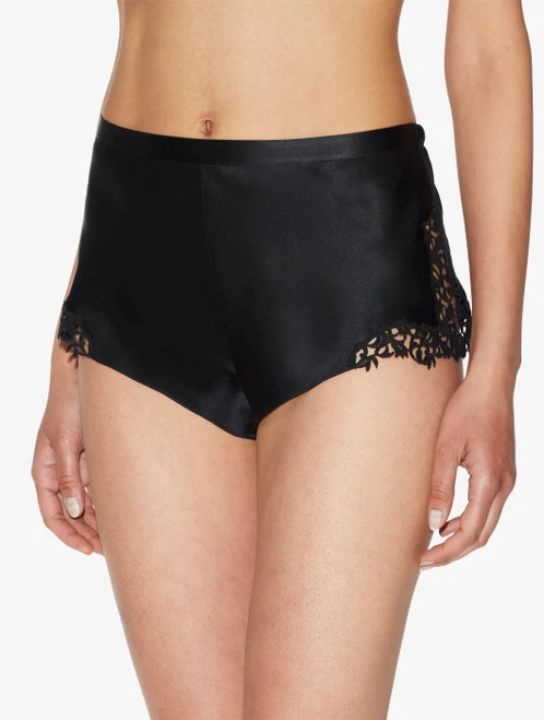 Black Silk Sleep Shorts With Macramé Frastaglio - Image 2