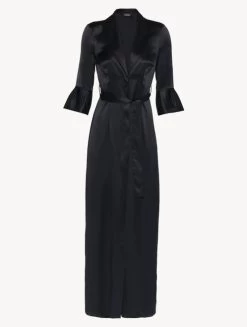 Black Long Silk Belted Robe