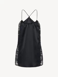 Black Silk Halterneck Camisole With Leavers Lace Trim