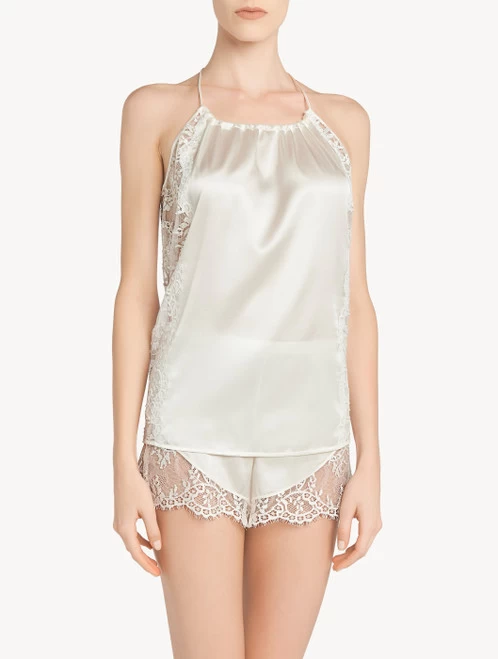 Off-white Silk Pajama Shorts With Leavers Lace Trim - Image 2