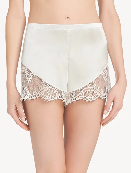 Off-white Silk Pajama Shorts With Leavers Lace Trim - Image 4