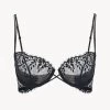 Black Underwired Balconette Bra With Leavers Lace Trim
