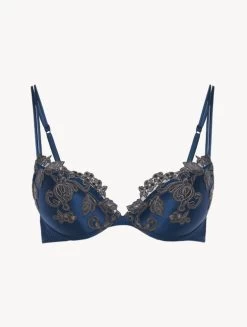 Maison Blue Silk Push-up Bra With Frastaglio