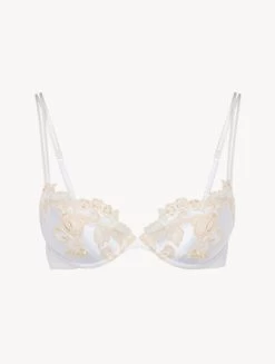 Maison White Silk Push-up Bra With Frastaglio