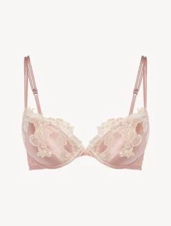 Maison Pink Silk Push-up Bra With Frastaglio