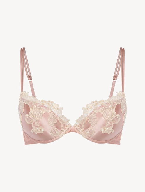 Maison Pink Silk Push-up Bra With Frastaglio