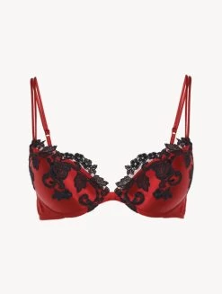 Maison Red Silk Push-up Bra With Frastaglio