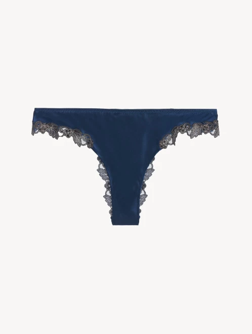 Maison Blue Silk Brazilian Briefs With Frastaglio