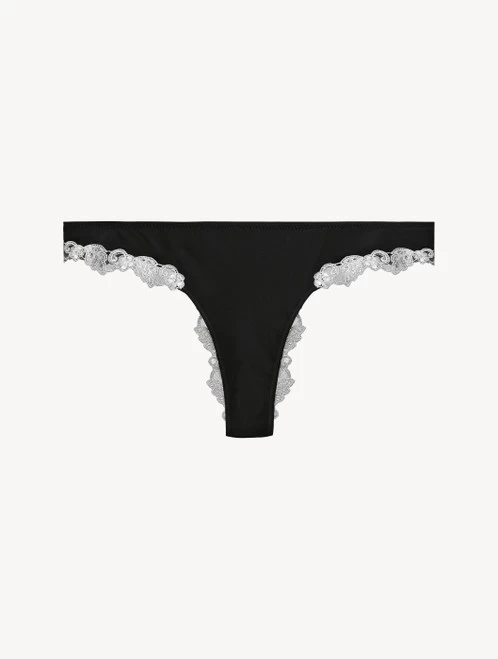 Maison Black Silk Brazilian Briefs With Ivory Frastaglio