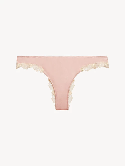Maison Pink Silk Brazilian Briefs With Ivory Frastaglio