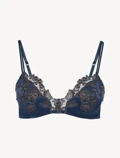 Maison Blue Silk Triangle Bra With Frastaglio