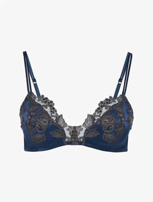 Maison Blue Silk Triangle Bra With Frastaglio