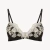 Maison Black Silk Triangle Bra With Ivory Frastaglio
