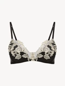 Maison Black Silk Triangle Bra With Ivory Frastaglio