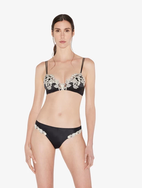 Maison Black Silk Triangle Bra With Ivory Frastaglio - Image 2