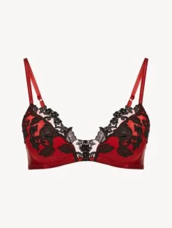 Maison Red Silk Triangle Bra With Black Frastaglio