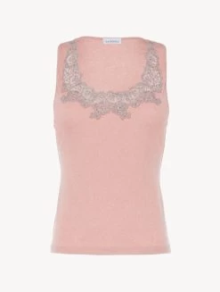 Cashmere Blend Ribbed Tank Top In Blush Clay With Frastaglio