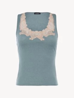 Cashmere Blend Ribbed Tank Top In Sleepy Dream With Frastaglio