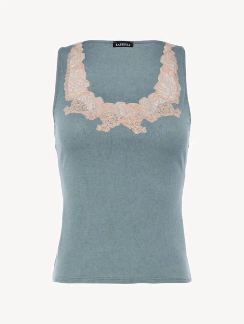 Cashmere Blend Ribbed Tank Top In Sleepy Dream With Frastaglio