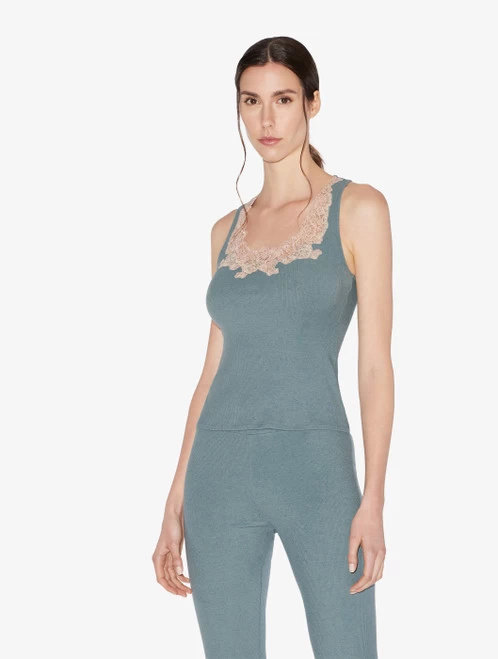 Cashmere Blend Ribbed Tank Top In Sleepy Dream With Frastaglio - Image 4