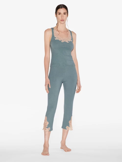 Cashmere Blend Ribbed Tank Top In Sleepy Dream With Frastaglio - Image 3