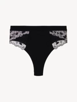 High Waisted Briefs In Onyx With Embroidered Tulle