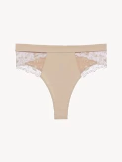 High Waisted Briefs In Halo And Ivory Nude With Embroidered Tulle