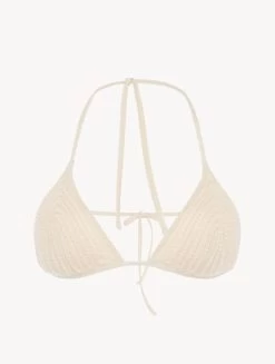Triangle Bikini Top In Champagne With Beading
